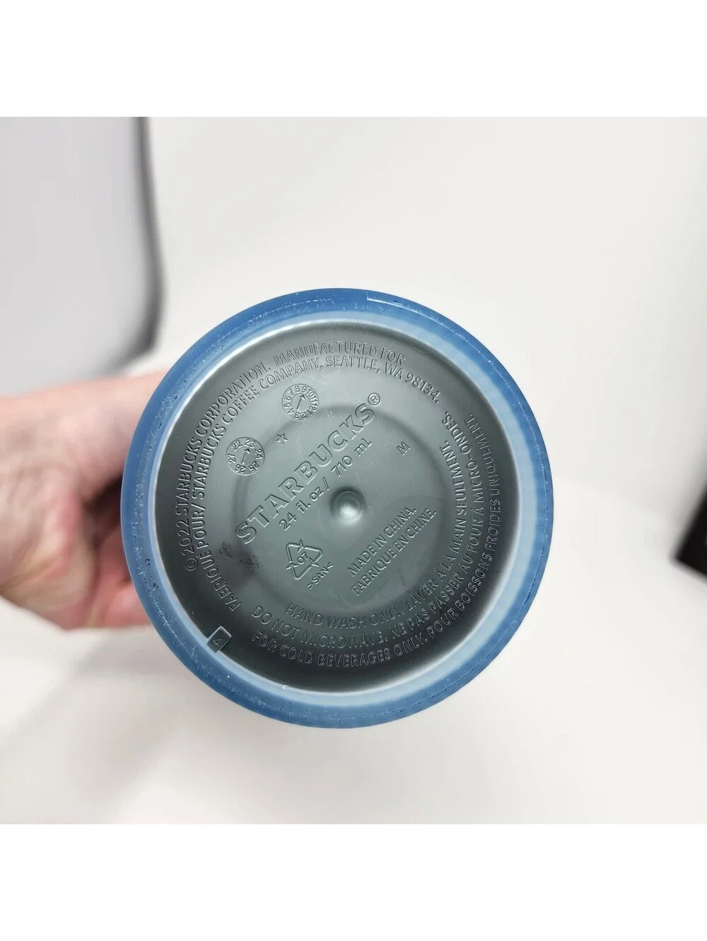 Starbucks 2022 Blue Geometric Cold Cup Tumbler 24 oz Frosted Reusable Straw Cup